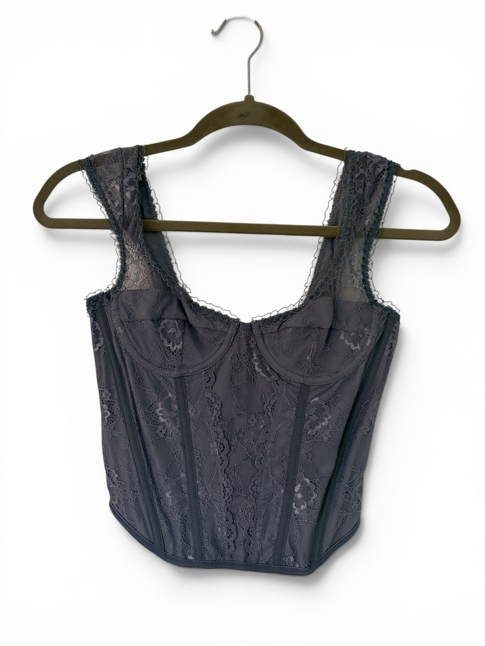 Periwinkle/Gray Lace Zipper Back Corset Bustier Top - Picture 1 of 4